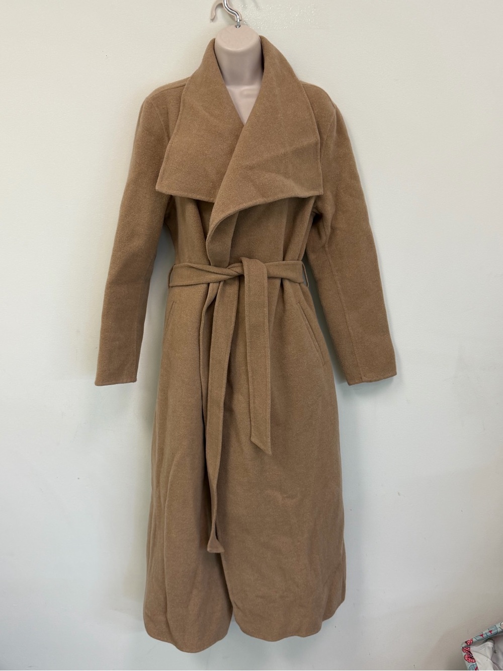 NWT Quince Double Faced Merino Wool Draped Collar Wrap Coat Caramel Large 1188